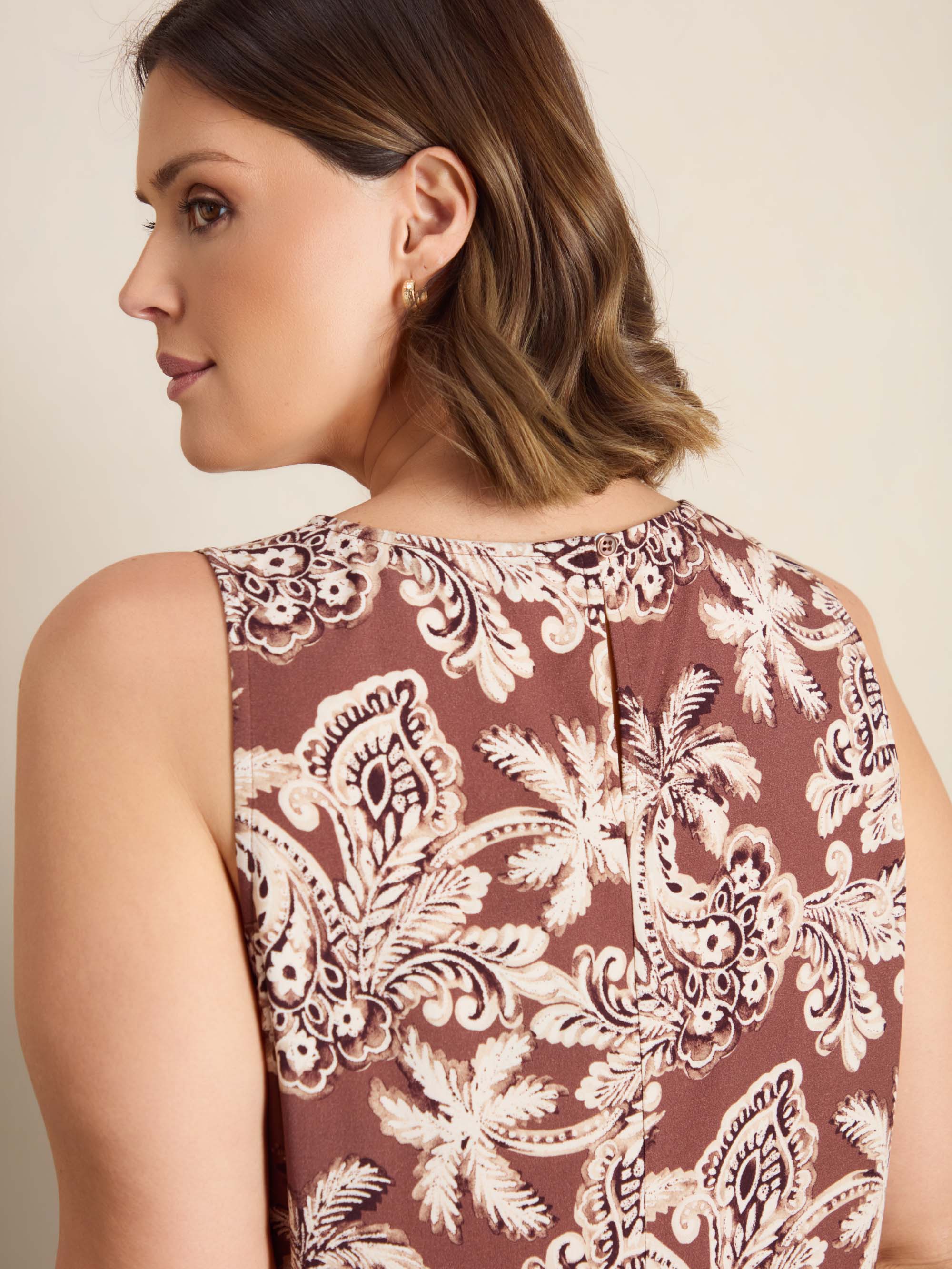 Brown Floral Print Sleeveless Maxi Dress