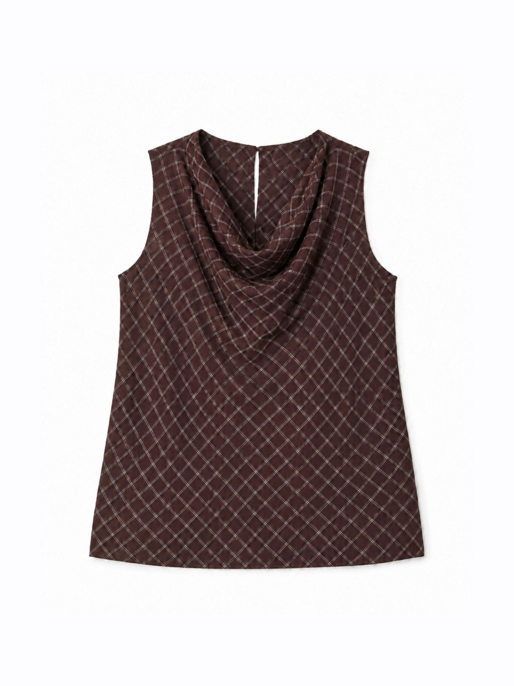 Brown Check Cowl Neck Top
