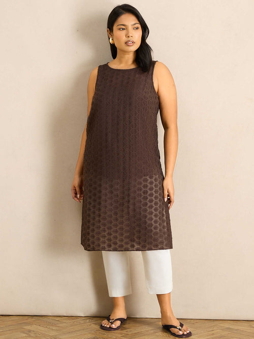Brown Geo Print Slash Neck Tunic