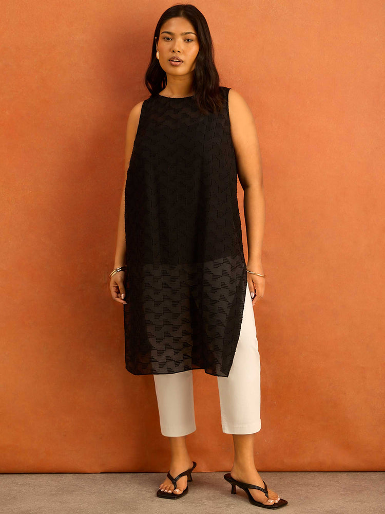 Black Geo Print Slash Neck Tunic Curve Clothing