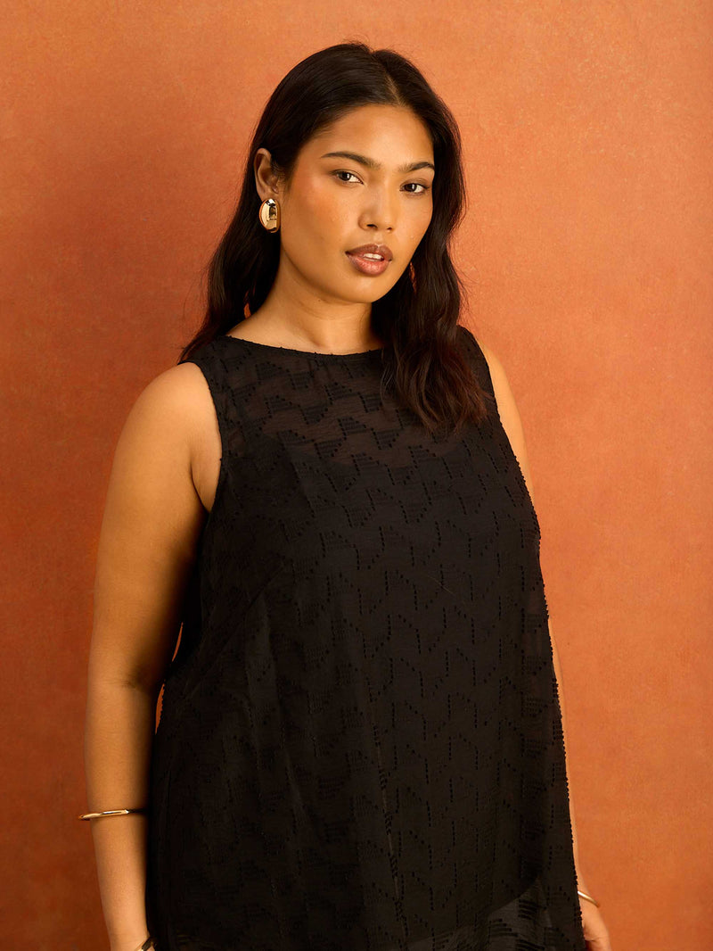 Black Geo Print Slash Neck Tunic Curve Plus Size Clothing