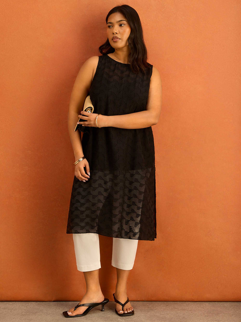 Black Geo Print Slash Neck Tunic Curve Plus Size Clothing
