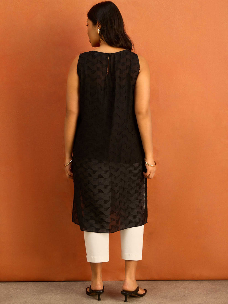 Black Geo Print Slash Neck Tunic Curve Plus Size Clothing