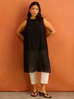Black Geo Print Slash Neck Tunic Curve Plus Size Clothing