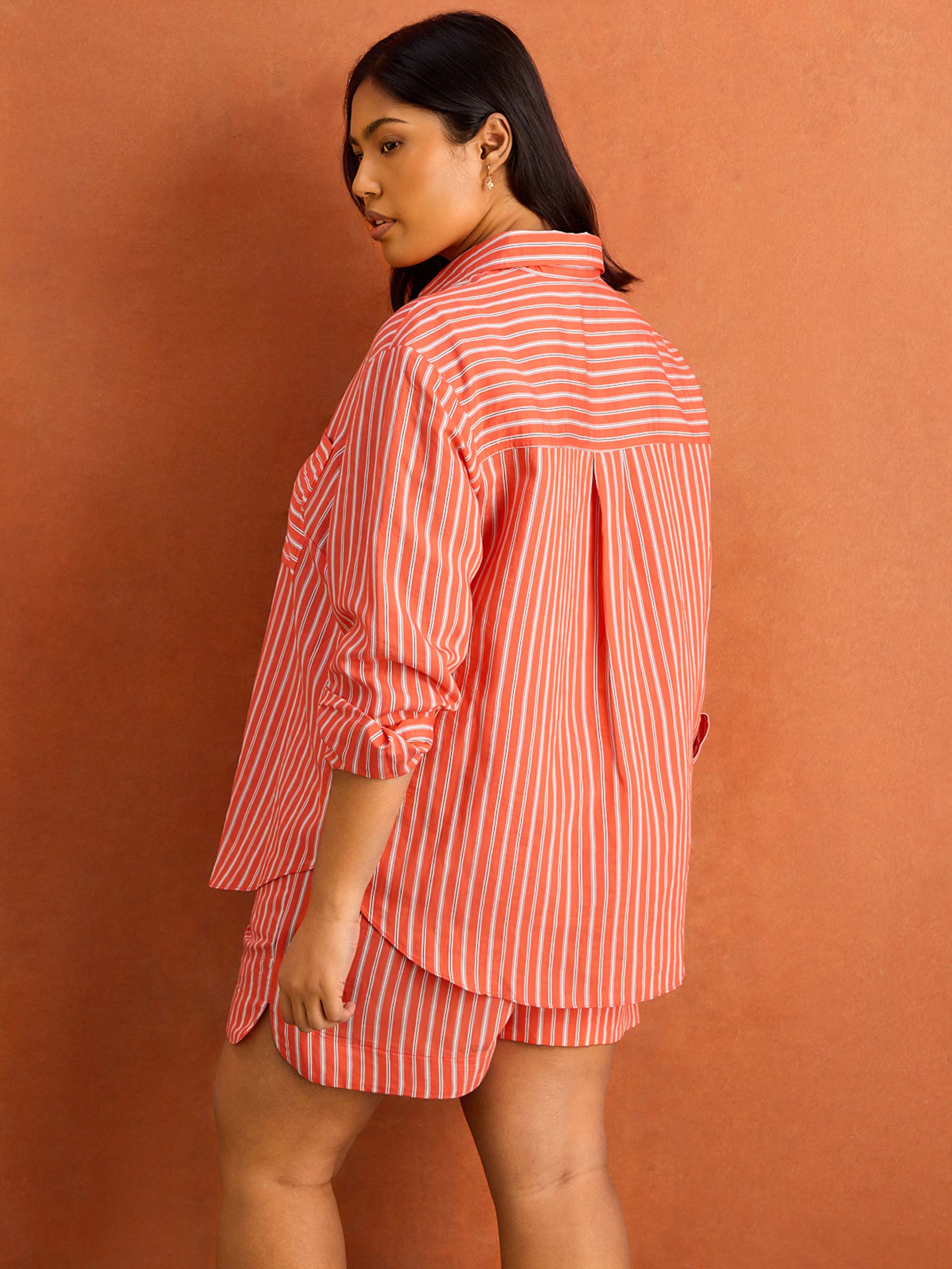 Red Stripe Shirt With Patch Pocket Plus Size Curve Co-Ord Option