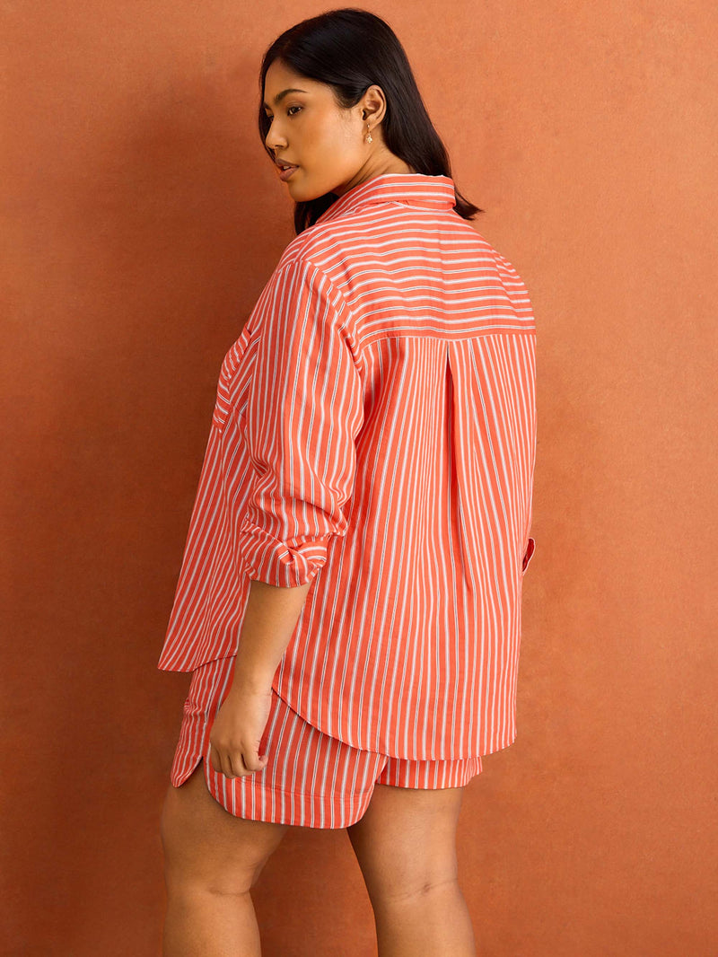 Red Stripe Shirt With Patch Pocket Plus Size Curve Co-Ord Option