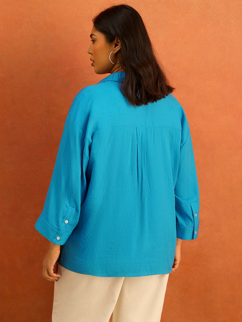 Turquoise Wide Sleeve Button Up Shirt