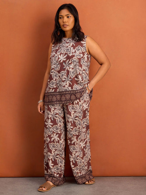 Brown Floral Print Sleeveless Top