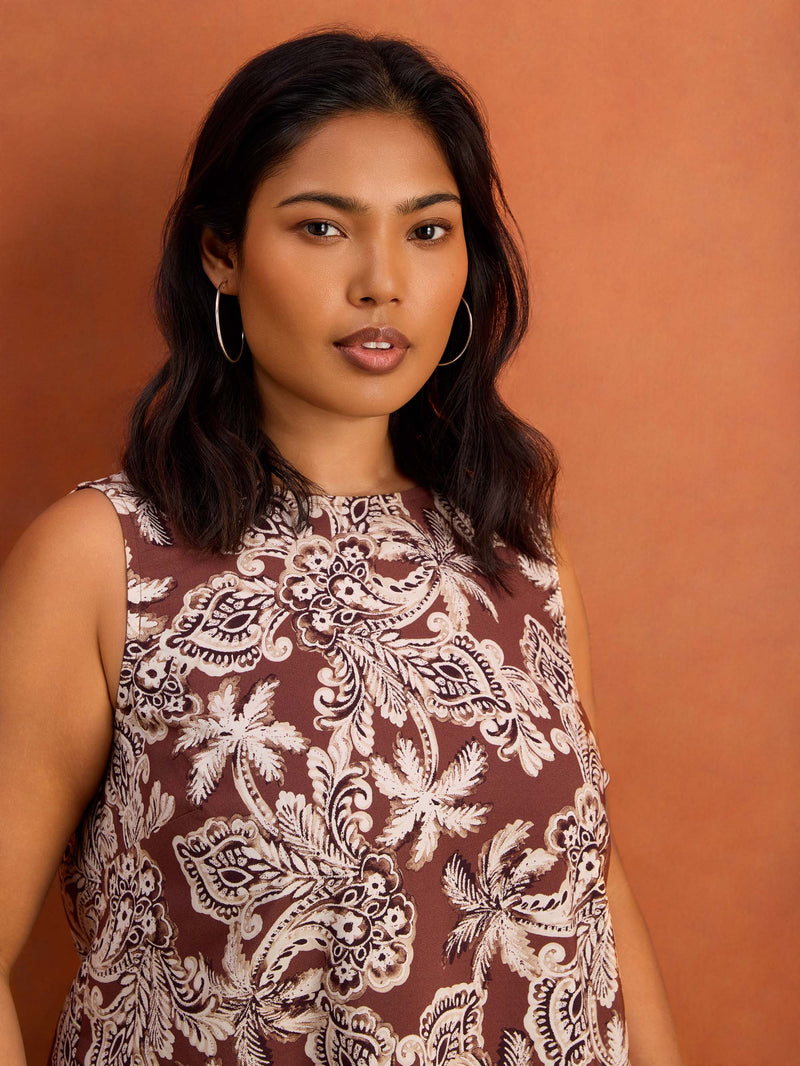 Brown Floral Print Sleeveless Top