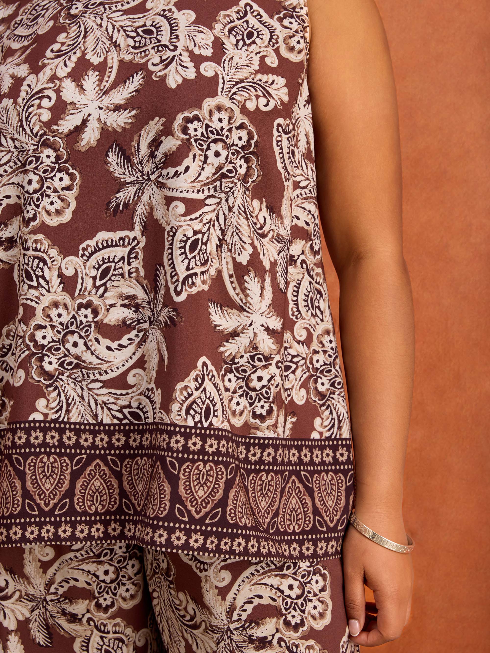 Brown Floral Print Sleeveless Top