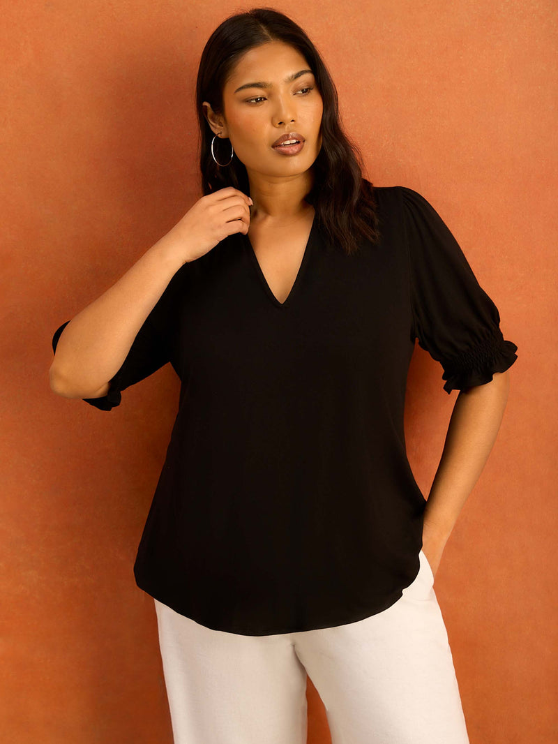 Black Short Sleeve Jersey Top