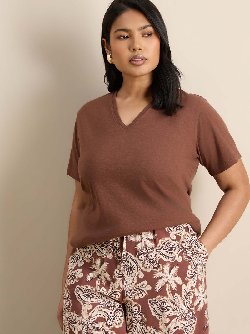 Brown Floral Drawstring Wide Leg Trousers