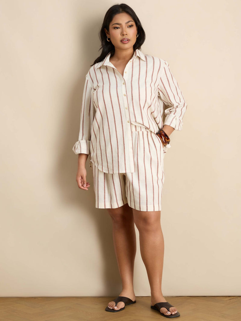 Oatmeal Stripe Linen Blend Shorts
