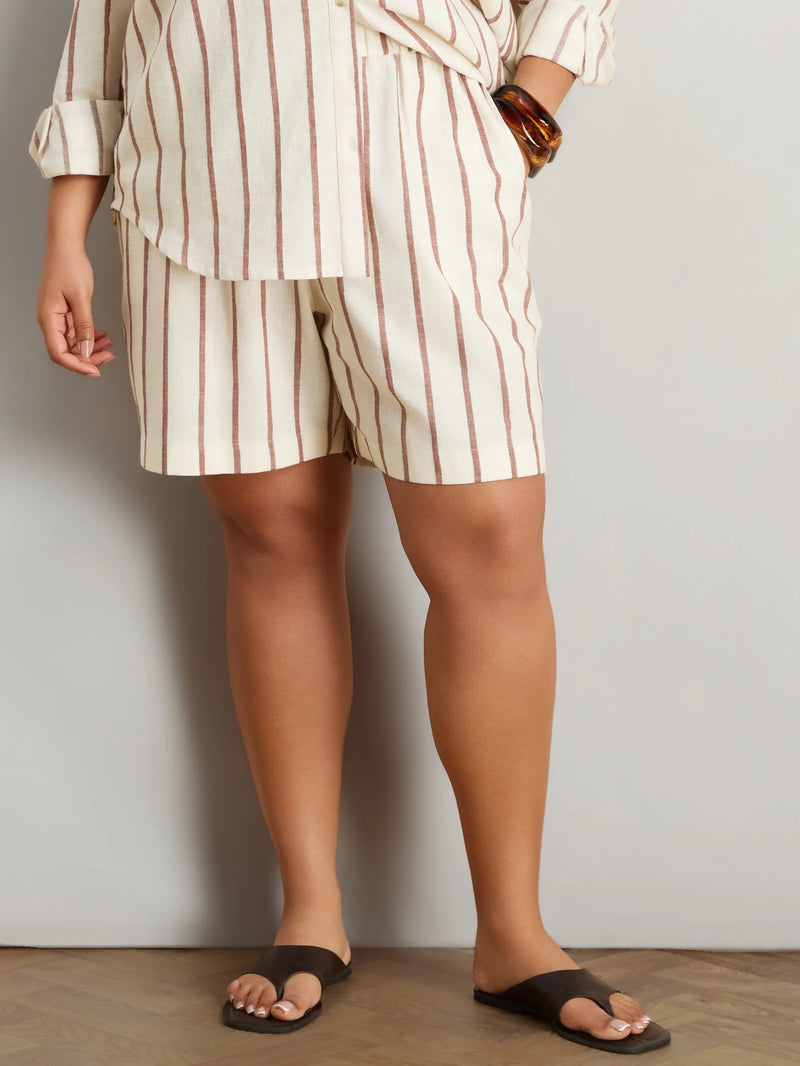 Oatmeal Stripe Linen Blend Shorts