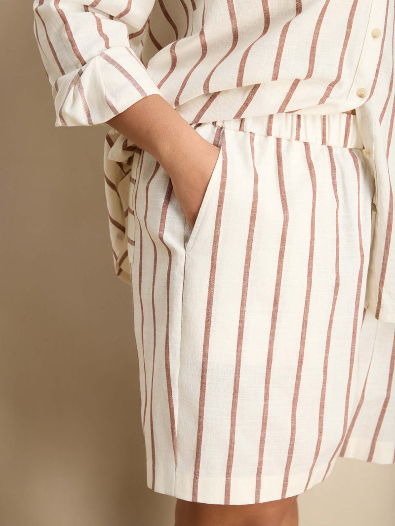 Oatmeal Stripe Linen Blend Shorts