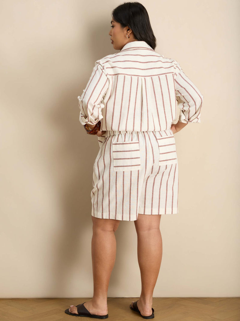 Oatmeal Stripe Linen Blend Shorts