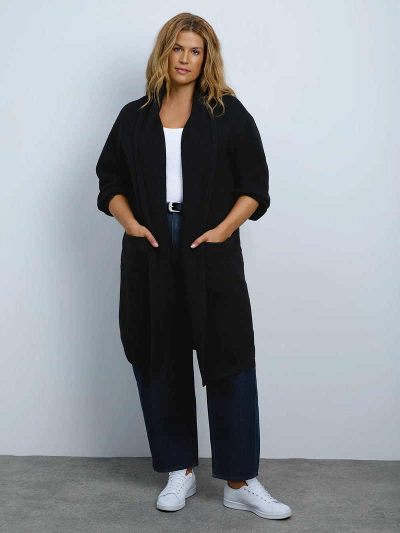 Black Coatigan With Patch Pockets