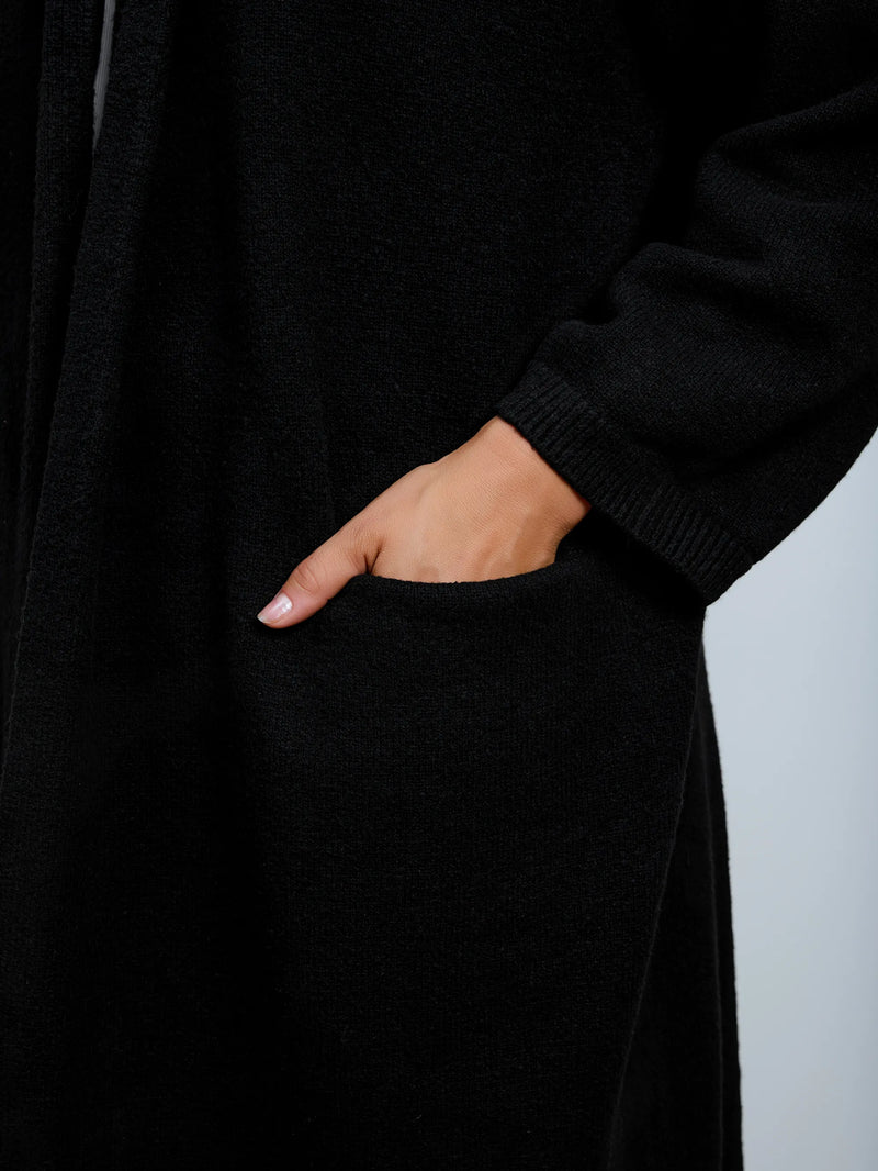 Black Coatigan With Patch Pockets