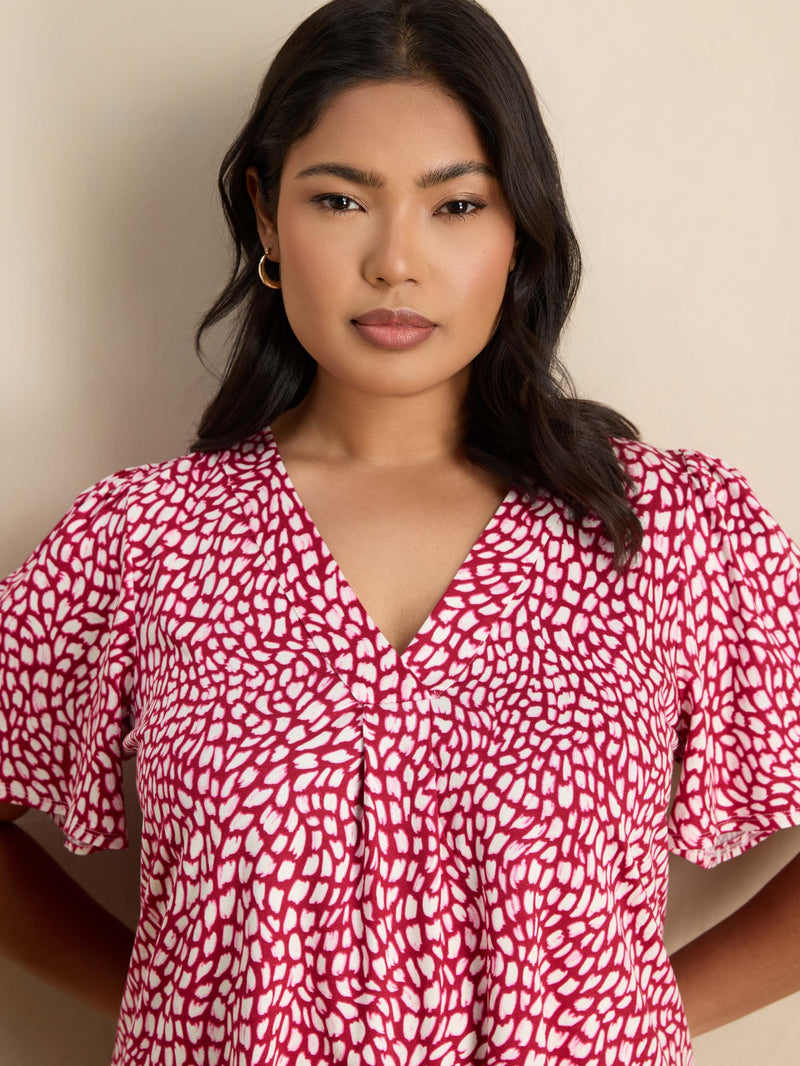 Pink Abstract Print Short Sleeve Jersey Top