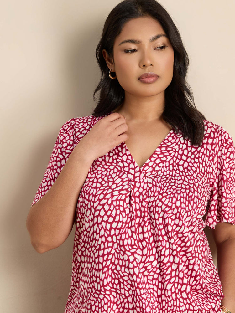 Pink Abstract Print Short Sleeve Jersey Top