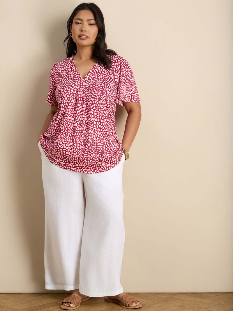 Pink Abstract Print Short Sleeve Jersey Top