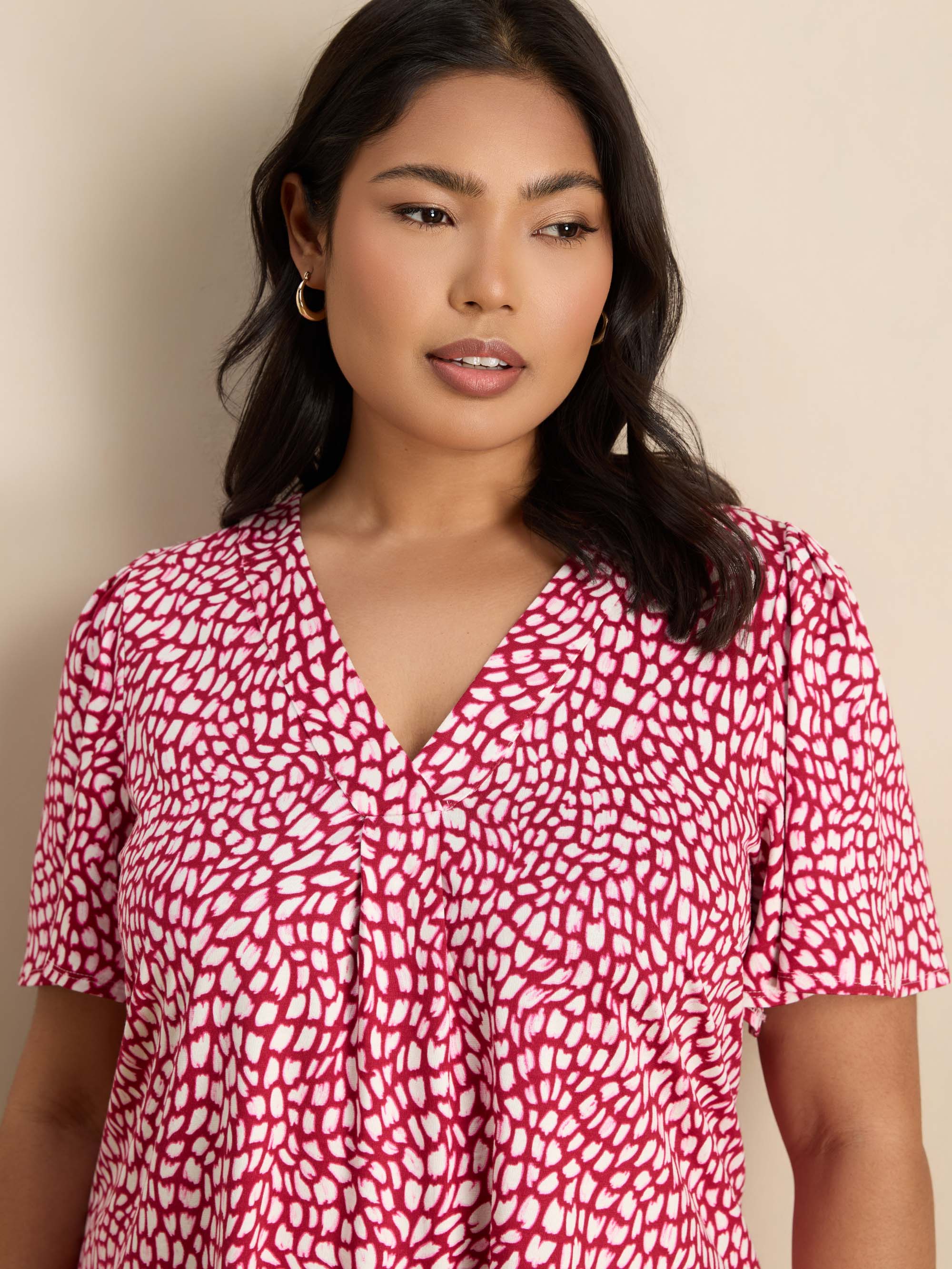 Pink Abstract Print Short Sleeve Jersey Top