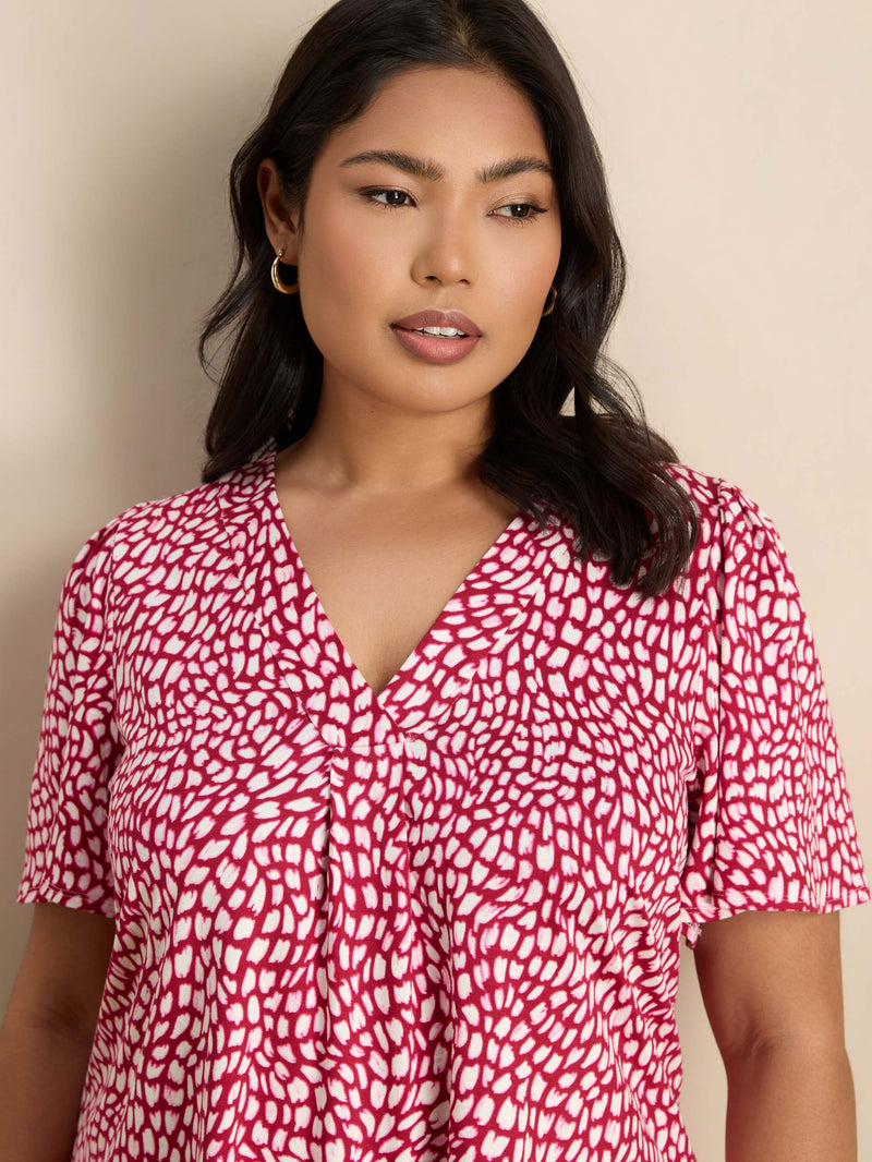 Pink Abstract Print Short Sleeve Jersey Top