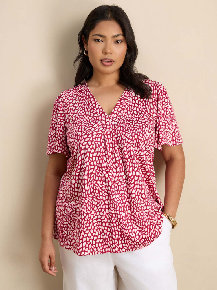 Pink Abstract Print Short Sleeve Jersey Top