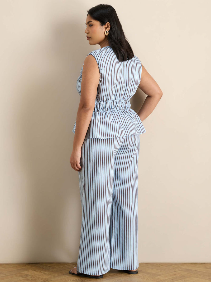 Blue And Chocolate Striped Wide Leg Trouser