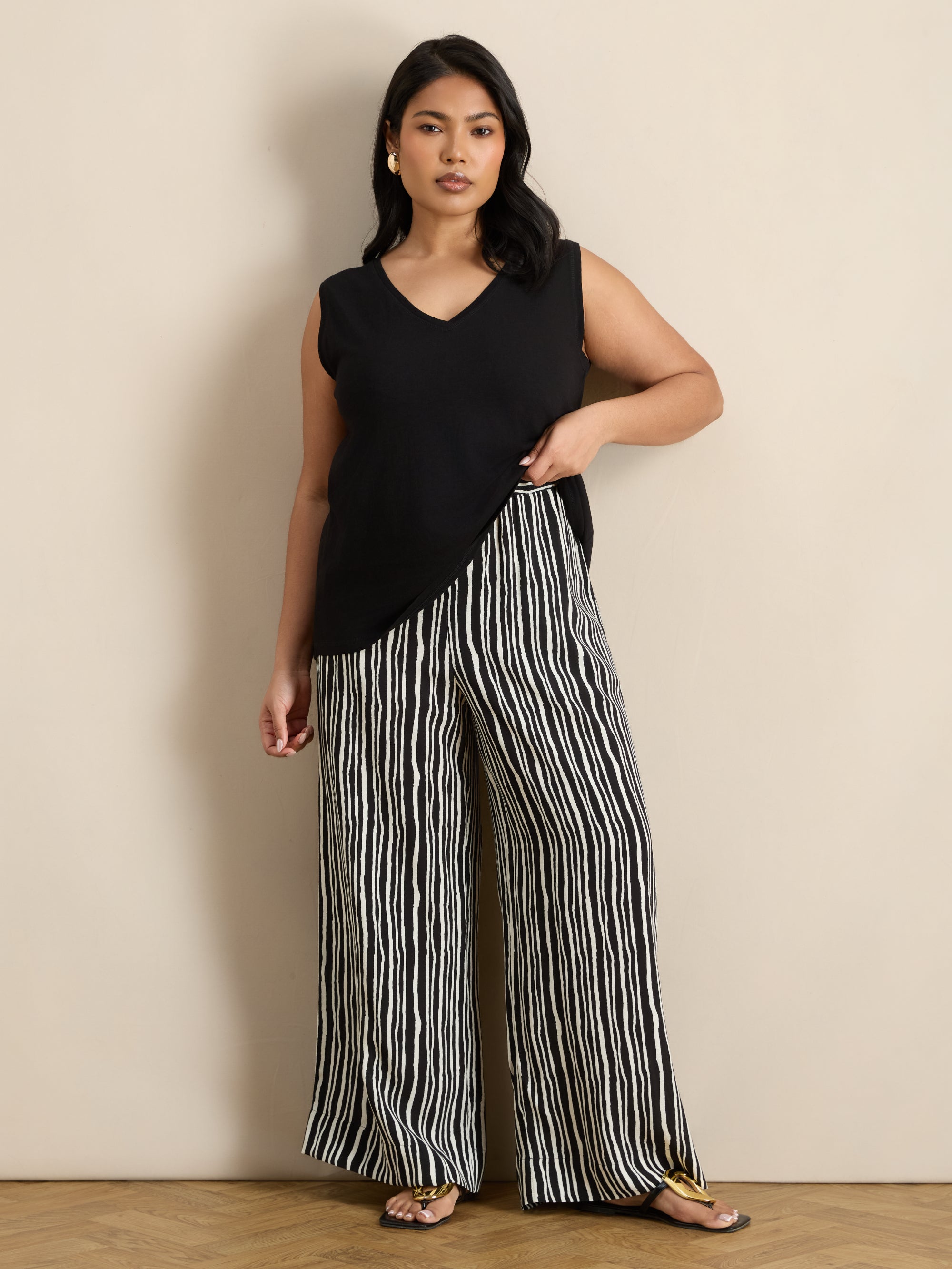 Mono Stripe Wide Leg Elasticated Waist Trouser