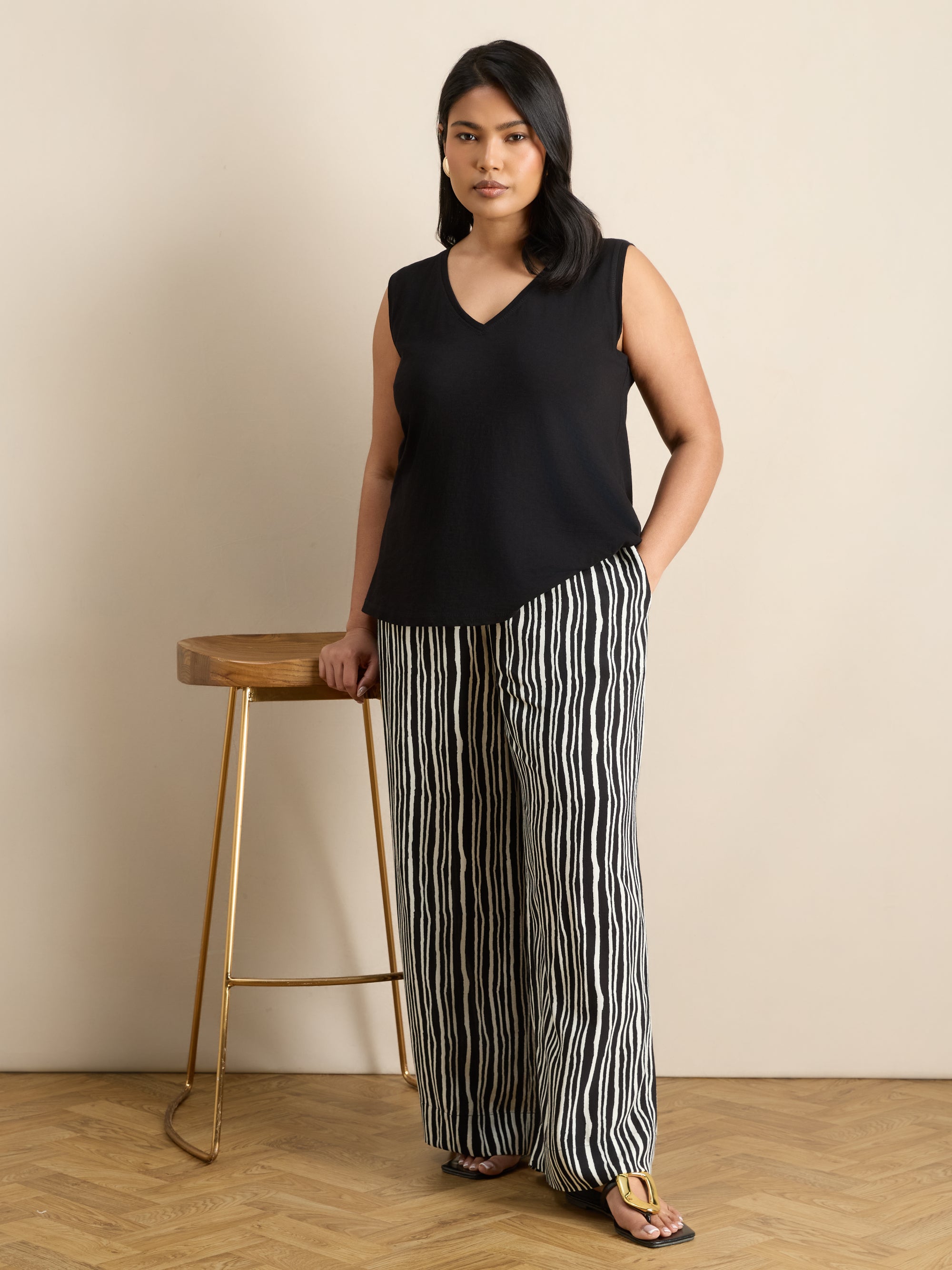 Mono Stripe Wide Leg Elasticated Waist Trouser