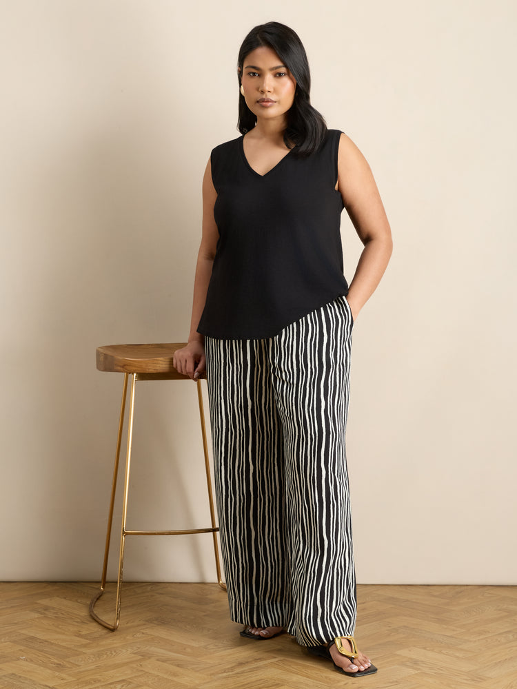Mono Stripe Wide Leg Elasticated Waist Trouser
