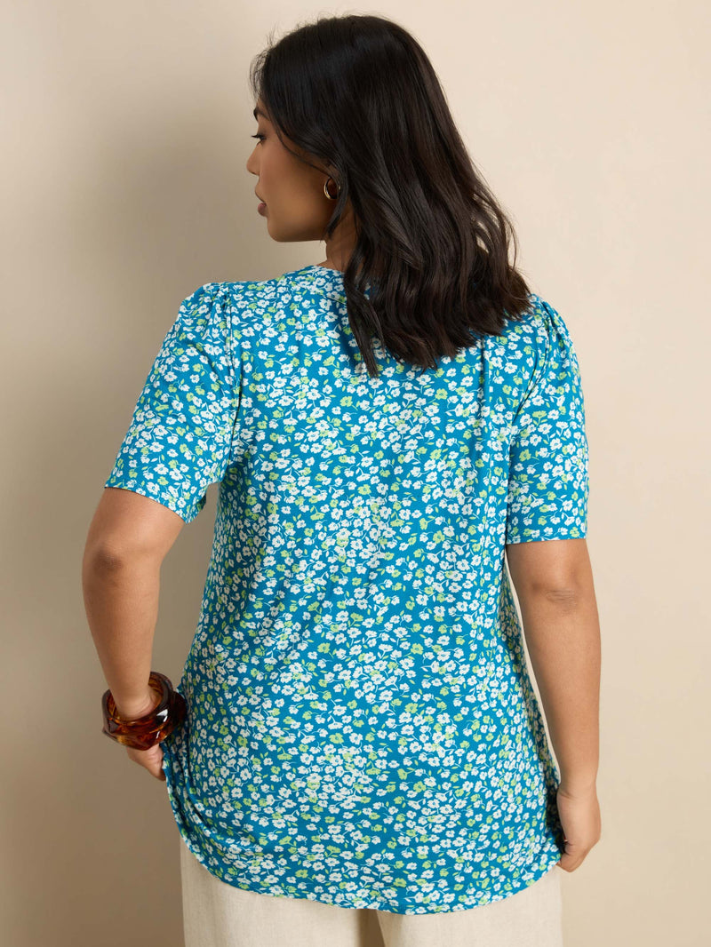 Green Ditsy Print Short Sleeve Jersey Top
