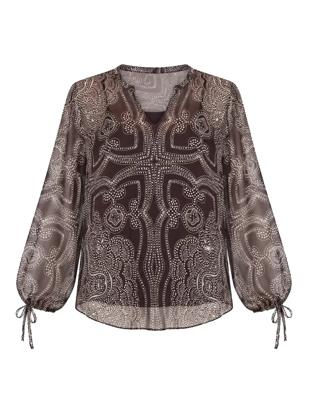 Brown Printed Chiffon Blouse With Detachable Cami