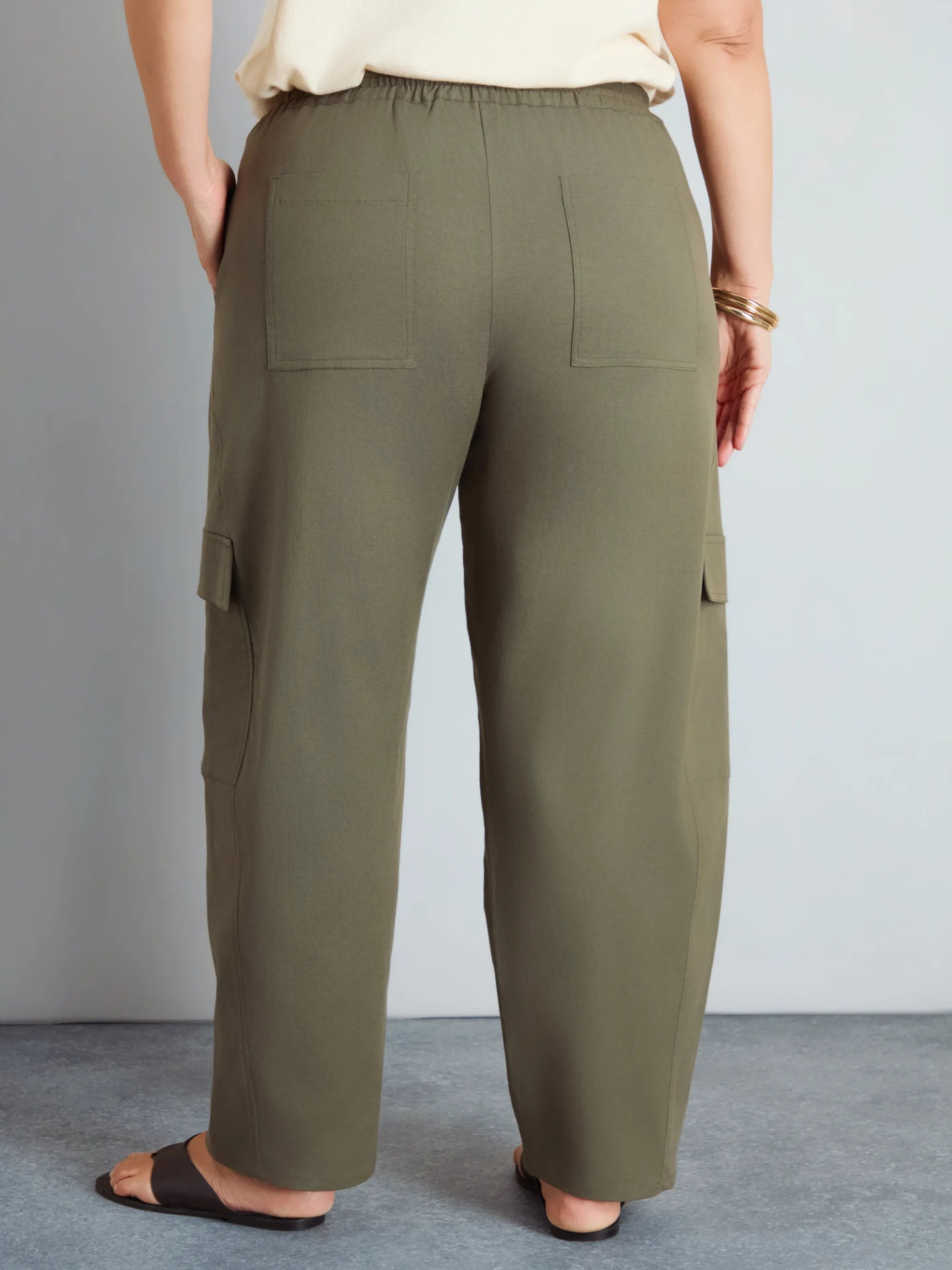 Khaki Drawstring Cargo Wide Leg Trousers