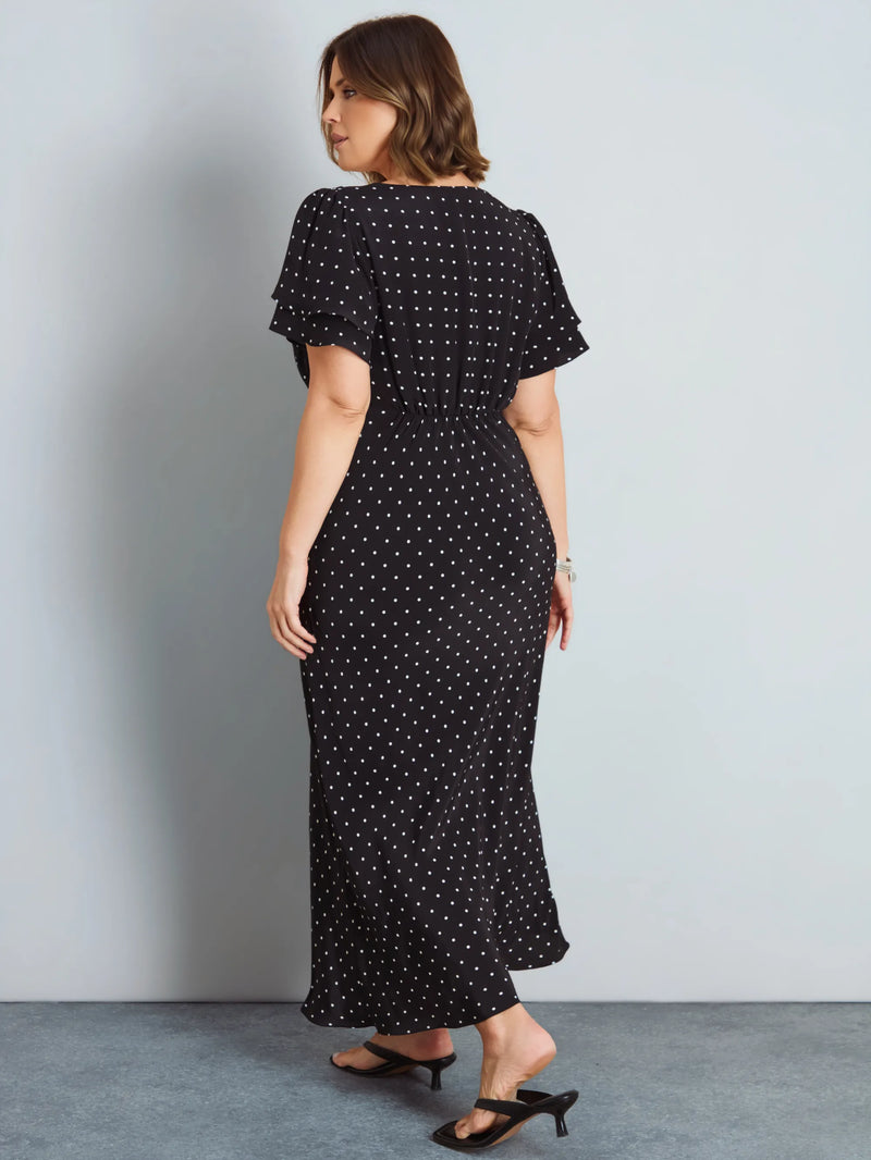 Black Polka Dot Lace Insert Maxi Dress