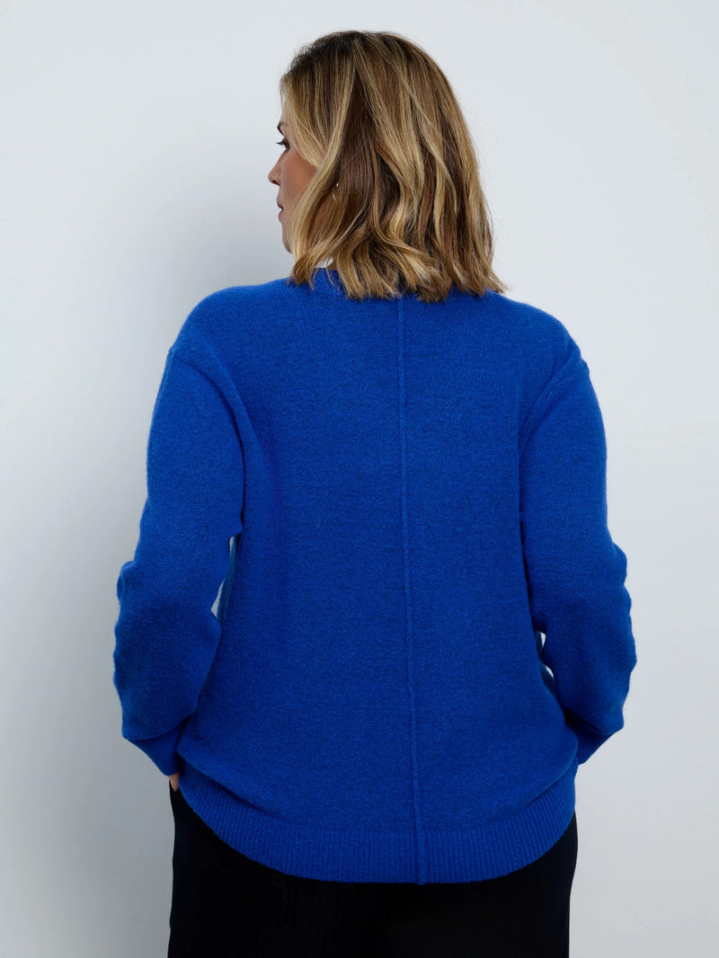 Plus size blue V-neck wool blend jumper