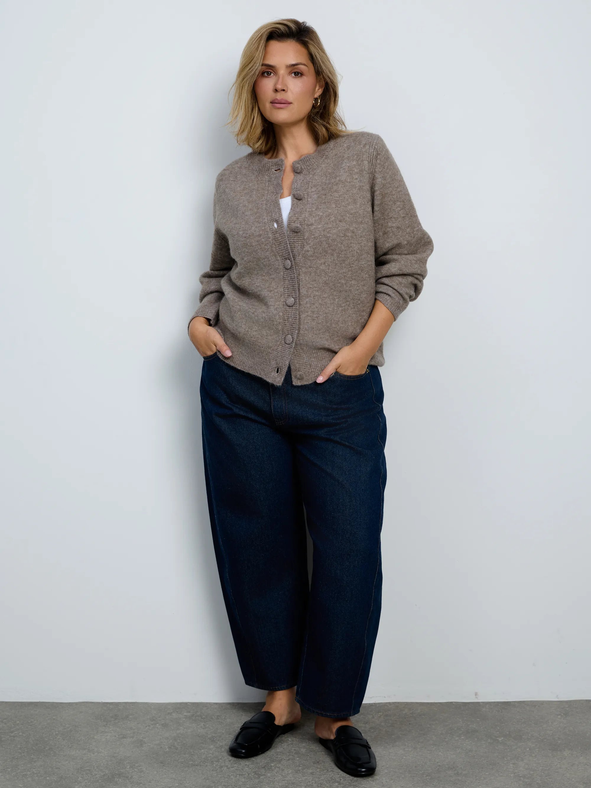 Oatmeal Wool Blend Button Through Cardigan