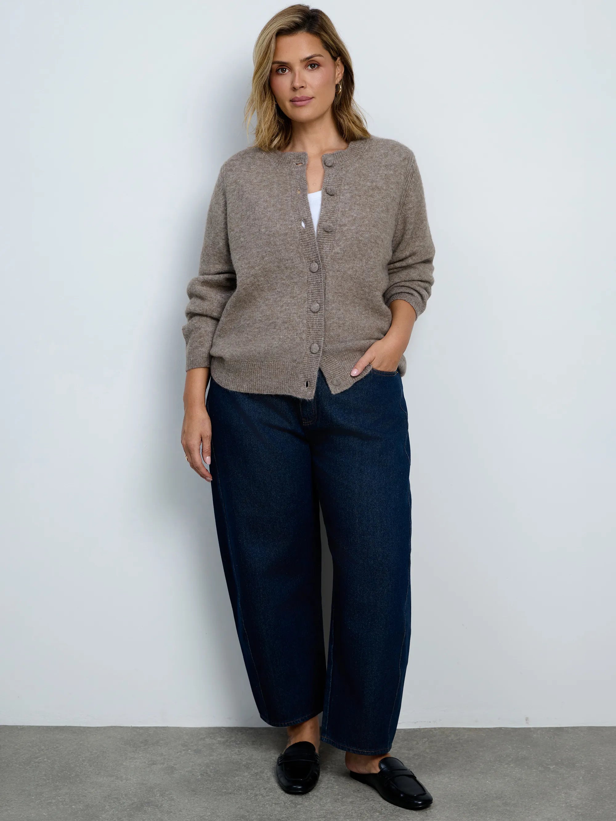 Oatmeal Wool Blend Button Through Cardigan