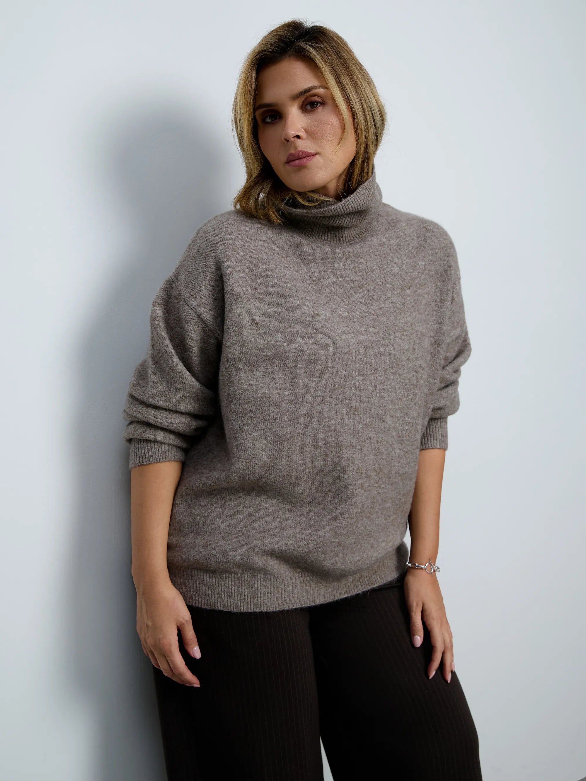 Plus size oatmeal turtleneck jumper