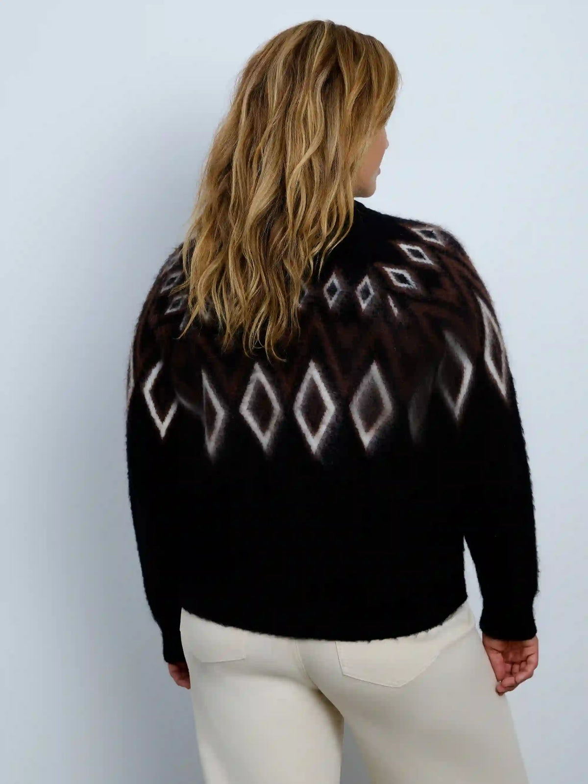 Brown Fair Isle Mohair Blend Faux Fur Collar Cardigan