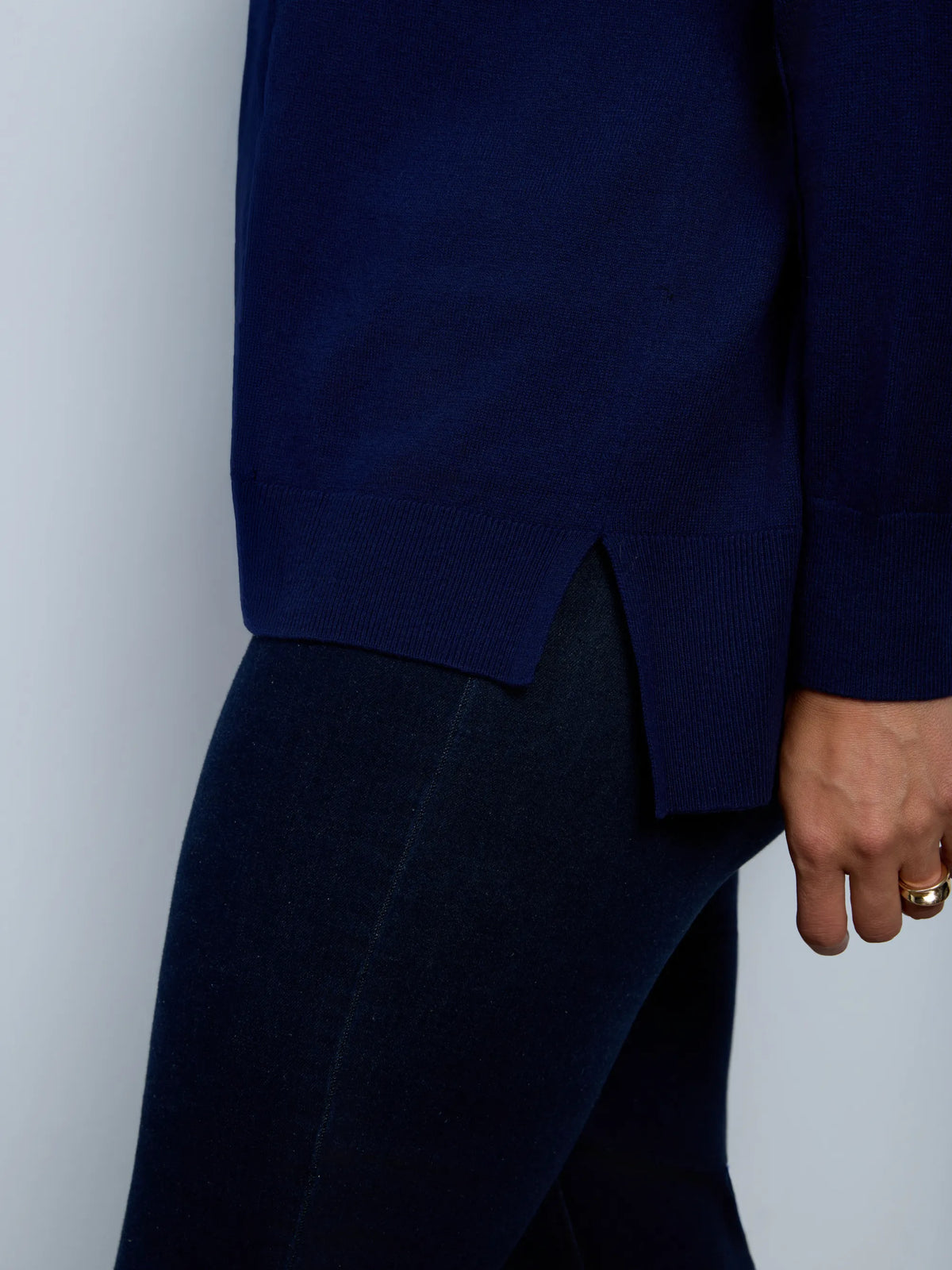 Navy Cotton Cashmere Blend Roll Neck Jumper