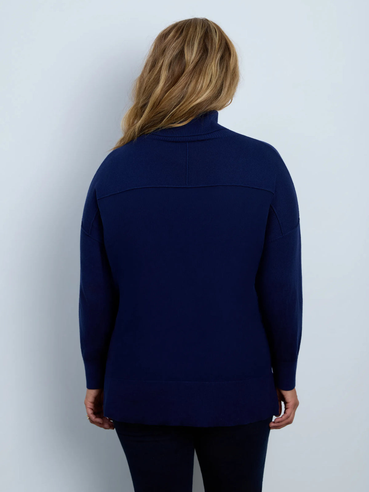 Navy Cotton Cashmere Blend Roll Neck Jumper