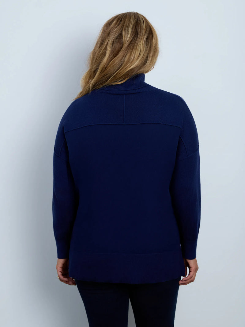 Navy Cotton Cashmere Blend Roll Neck Jumper