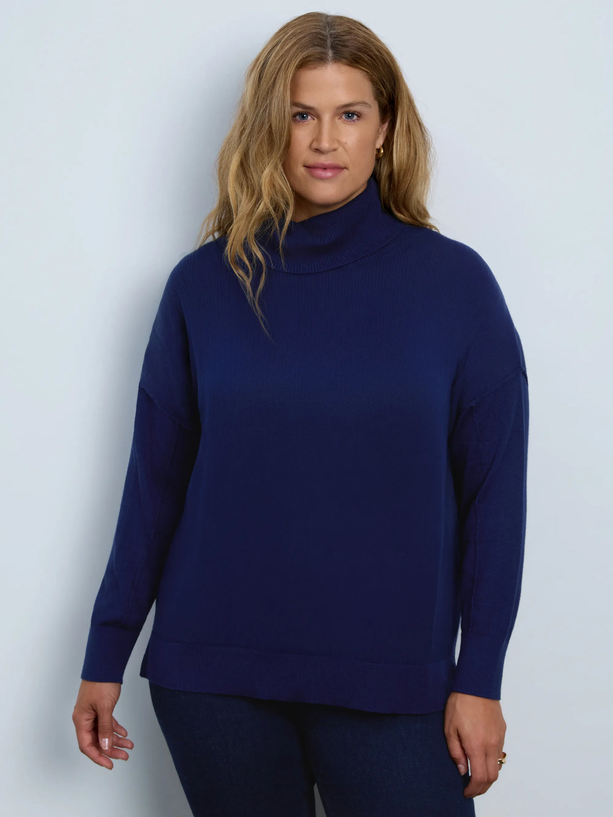 Navy Cotton Cashmere Blend Roll Neck Jumper