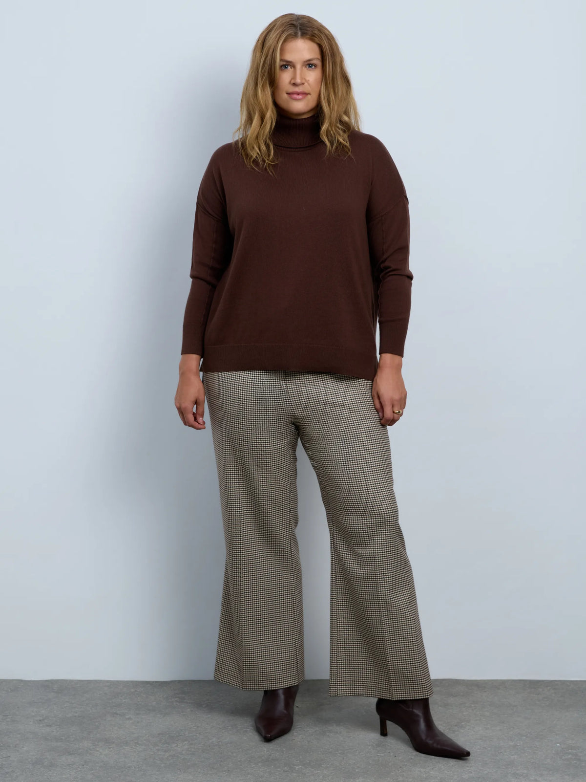 Brown Cotton Cashmere Blend Roll Neck Jumper
