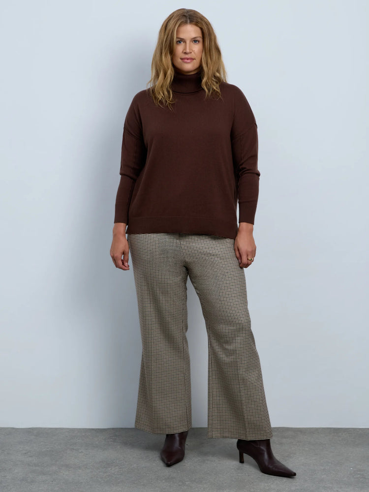 Brown Cotton Cashmere Blend Roll Neck Jumper