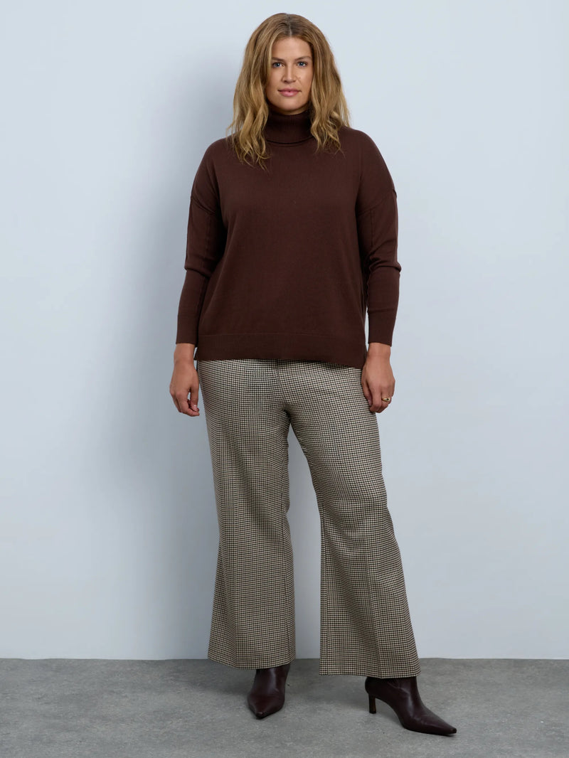 Brown Cotton Cashmere Blend Roll Neck Jumper