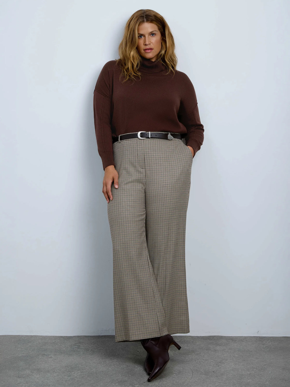 Brown Cotton Cashmere Blend Roll Neck Jumper