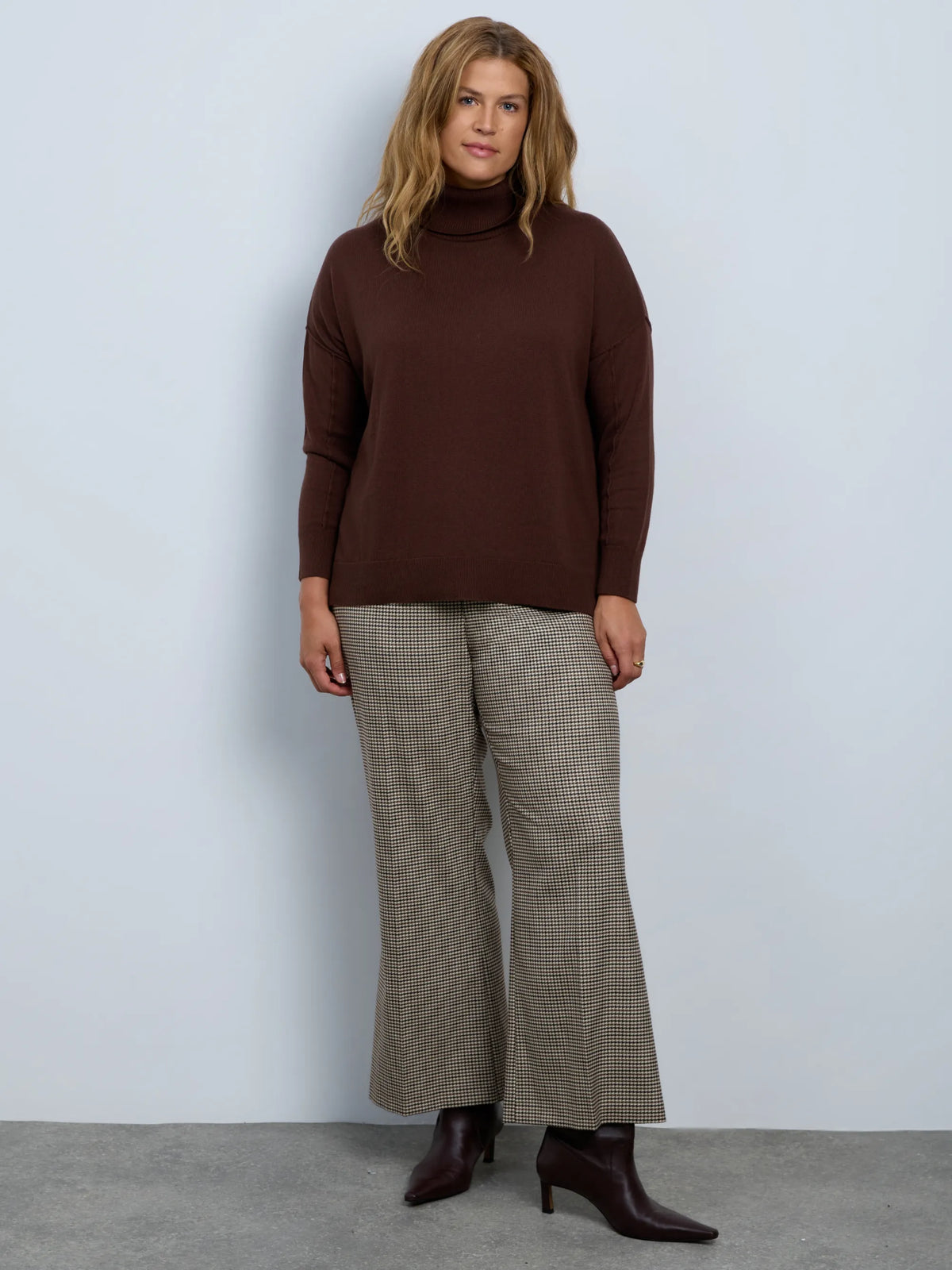 Brown Cotton Cashmere Blend Roll Neck Jumper